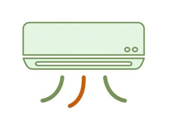 快適なエアコンのイラスト。エアコンのお悩みページページへのリンク