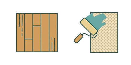 フローリングと壁紙の色を塗り替えているイラスト