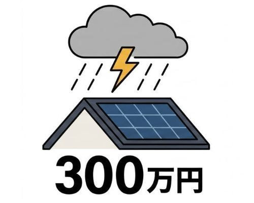 自然災害で太陽光発電システムの機会が損害を被った場合には300万円を保証するイラスト