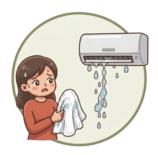 エアコンからぽたぽた水が垂れてきているイラスト