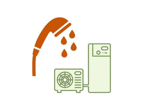 シャワーやエコキュートのイラスト。水回りと給湯ページへのリンク